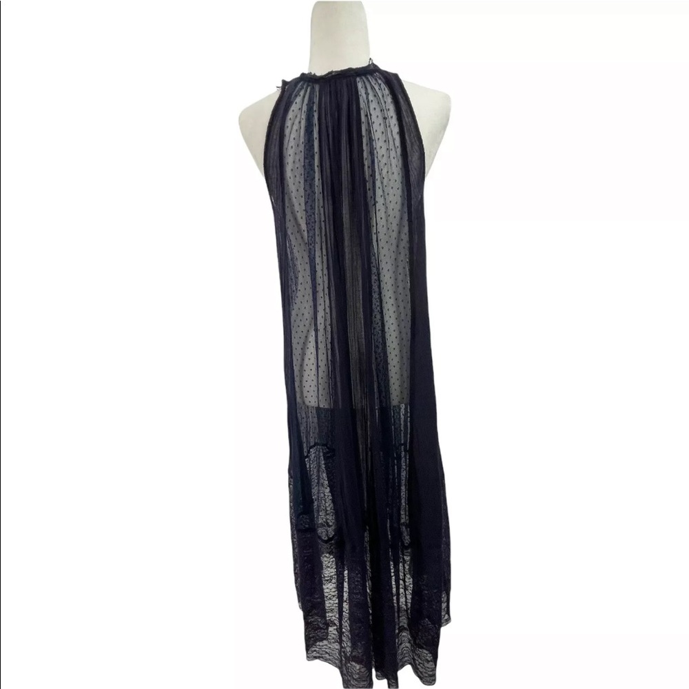 Free People Navy Blue Sheer Swiss Dot Gauze Maxi Dress Boho Oversized A-Line XS - Picture 4 of 12